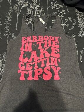Gray Tank Top with Pink 'Errbody in the Lake Gettin' Tipsy' Graphic